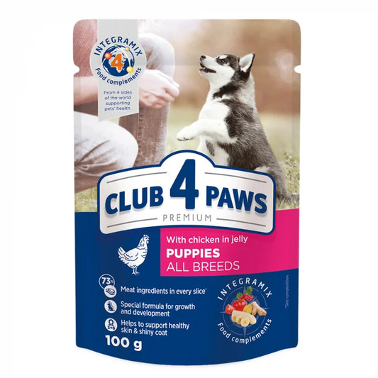 Club 4 Paws Hrana umeda catei (puppies) - Gaina in jeleu, set 24*100g